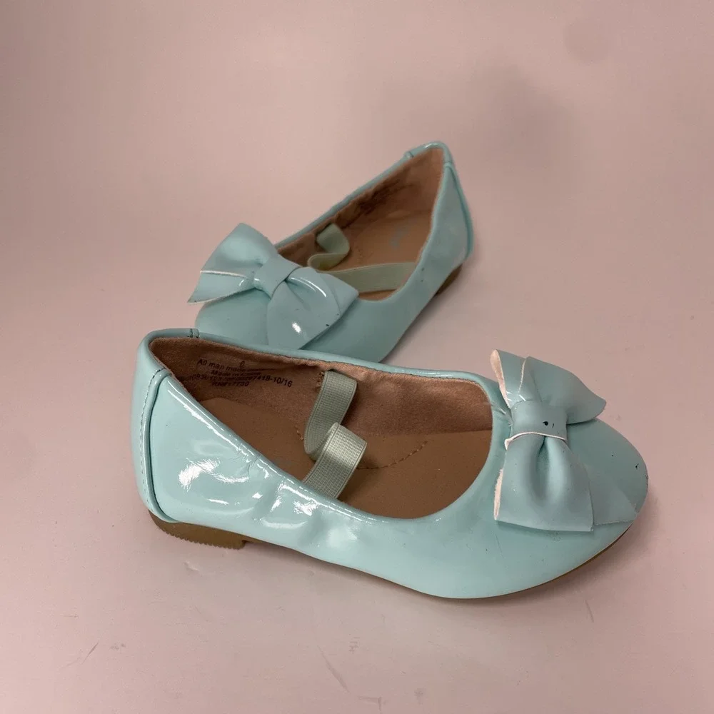 Cat and Jack Carrie Patent Leather Turquoise Flats Bow Toddler‎ Size 6